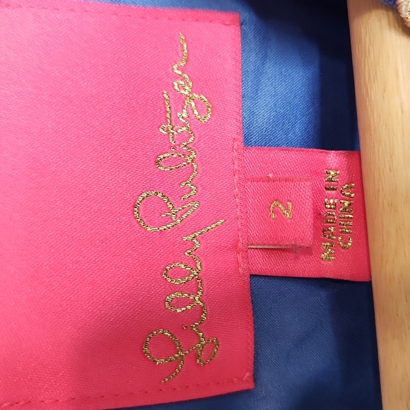 Lilly Pulitzer Arie Stretch Shift blue and gold mini Dress Sz 2 - Picture 5 of 9